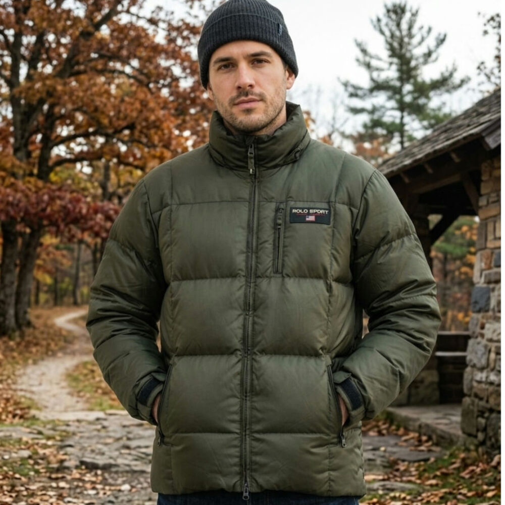 Vintage Polo Sport Ralph Lauren Down Puffer Jacket Men's Army Green 90s OG Polo